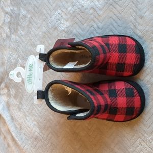 3/$30 NWT Little Me Size 3 Baby 9-12 Months Buffalo Plaid Winter Red Black Boots